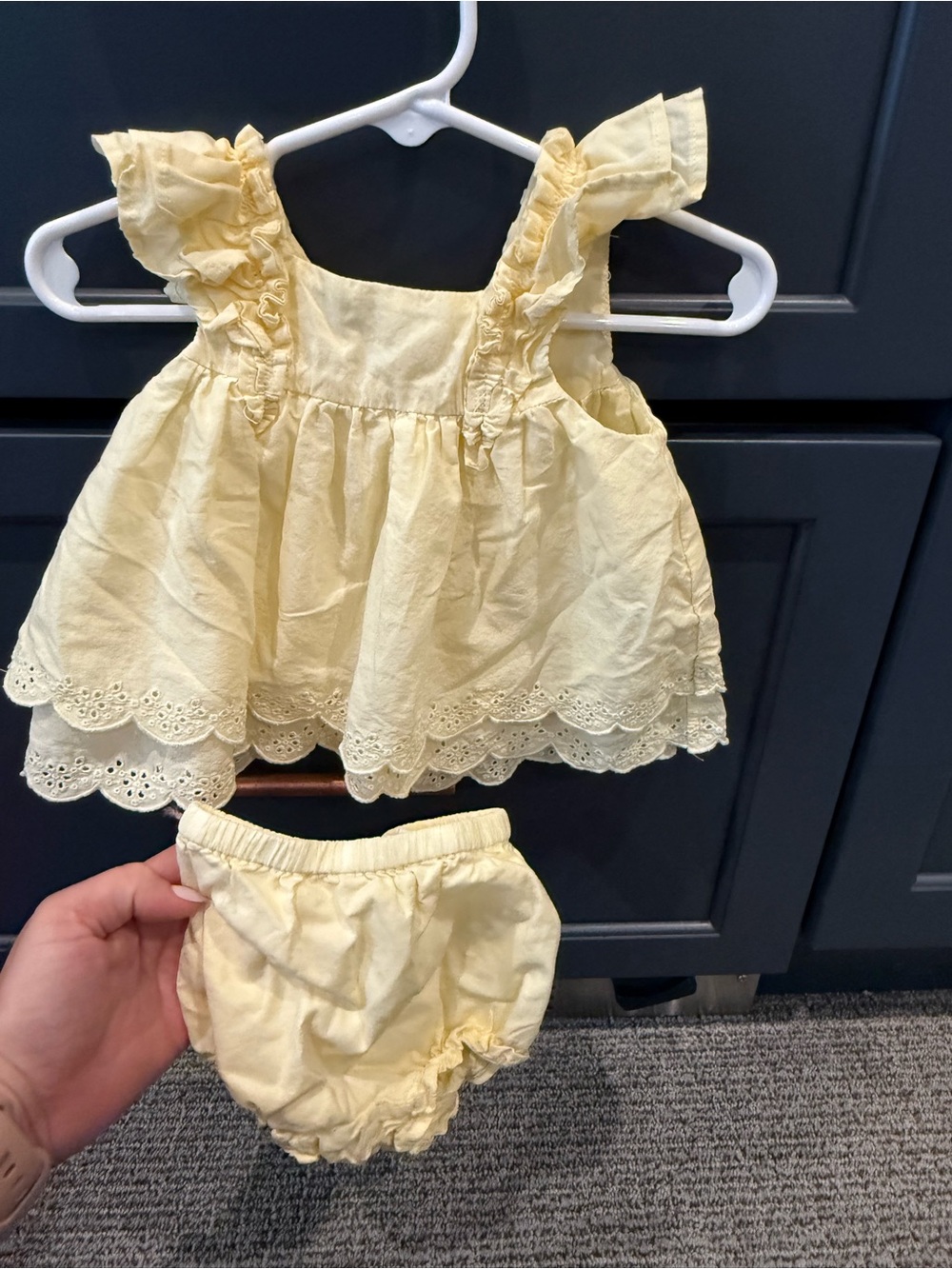 Janie and Jack Pale Yellow Eyelet Ruffle Dress with Bloomer